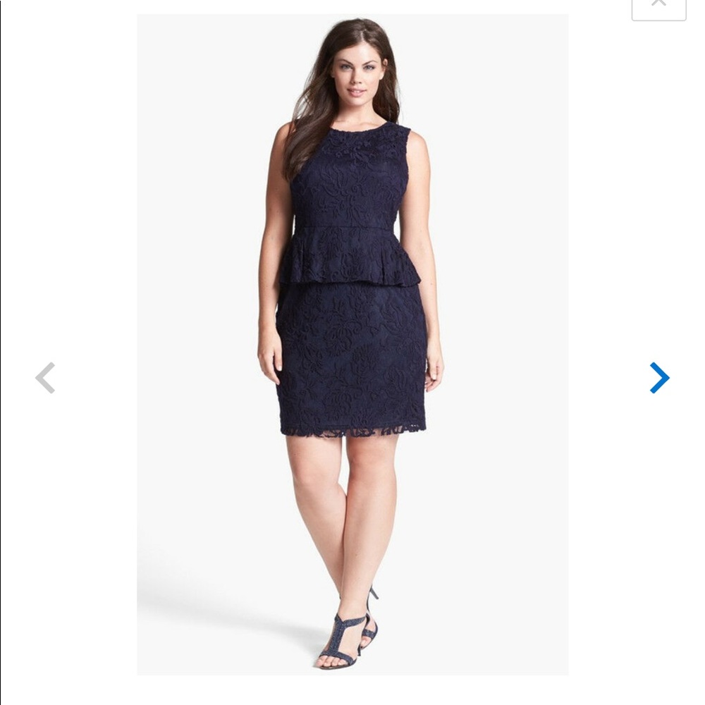 COPY - Adrianna Papell Plus Size Navy Lace Peplum Dres 20